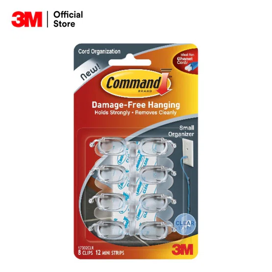 3M command Small Cord Organizers  คลิปยึดสายไฟขนาดเล็ก 17302CLR ไม่ต้องเจาะผนัง 1 ชิ้น
